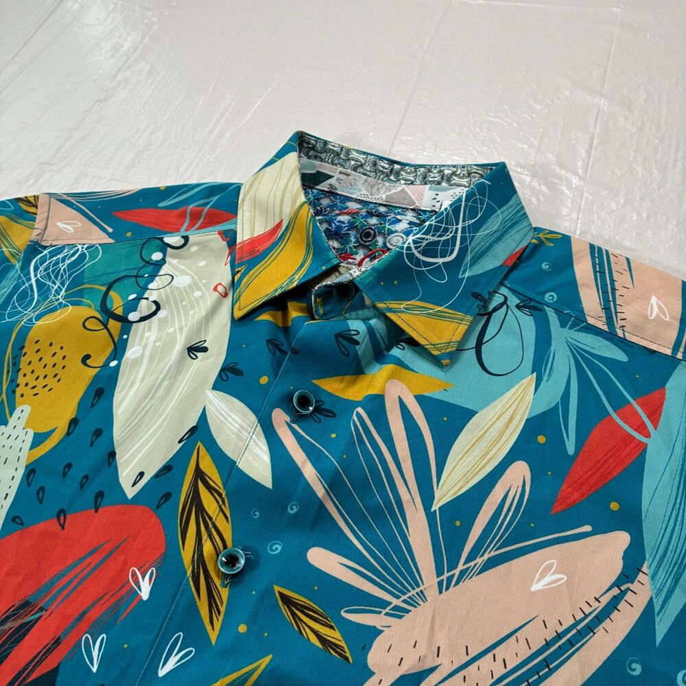 Robert Graham Button Down Shirt Mens S Blue Abstract Tropical Classic Fit